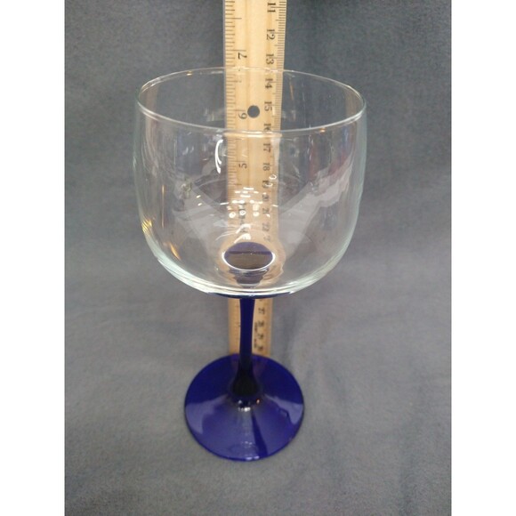 Set of 4 Hock Wine Glass Blue Stem Arcoroc France Luminarc Collectable Barware - Picture 7 of 13